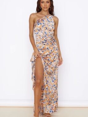 Fortunate One One-Shoulder Floral Maxi Dress NWT